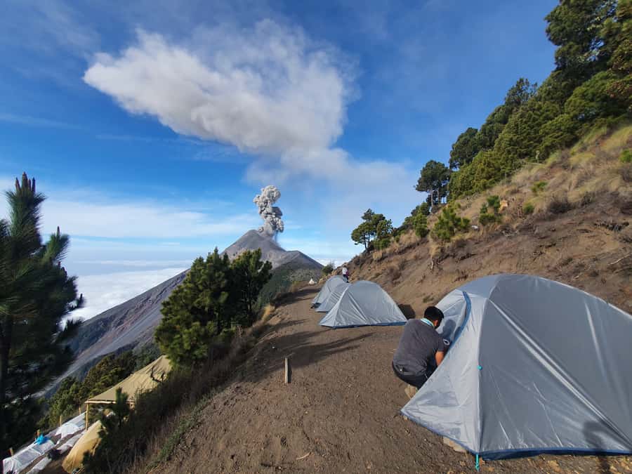 Antigua, Guatemala: Volcano Acatenango Overnight Hiking - Base camp at 3,700 meters, with Fuego in view